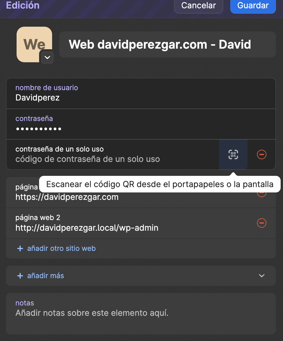 qr scanner 1password
