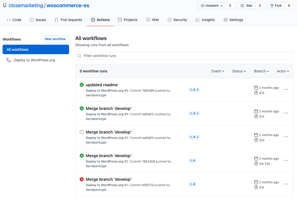 github actions examples